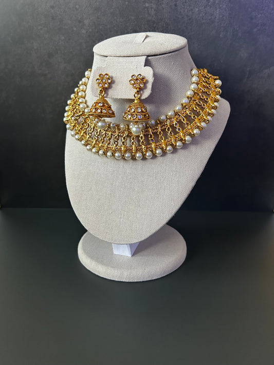 Gold Pearl Necklace Set
