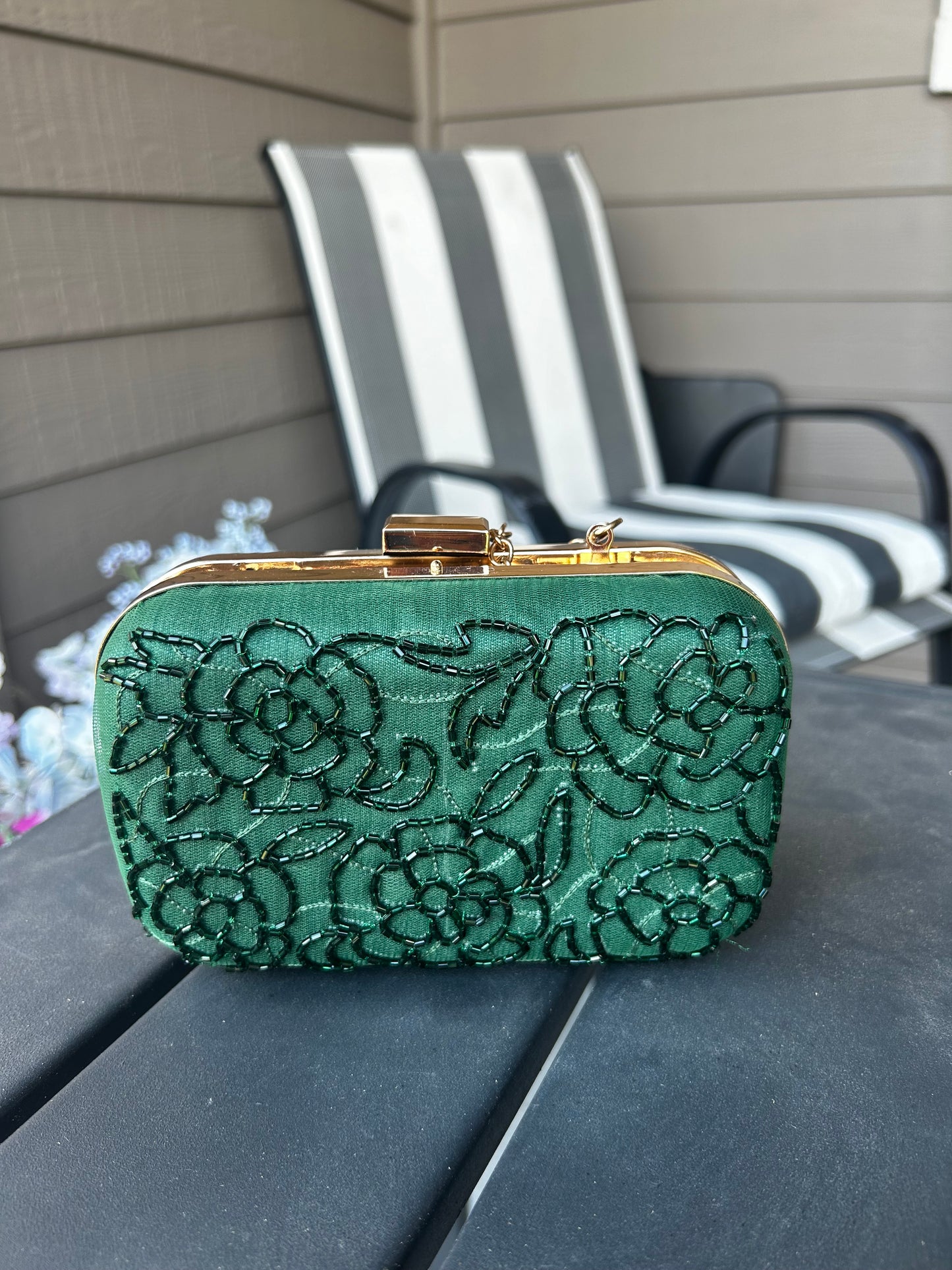 Emerald Floral Clutch