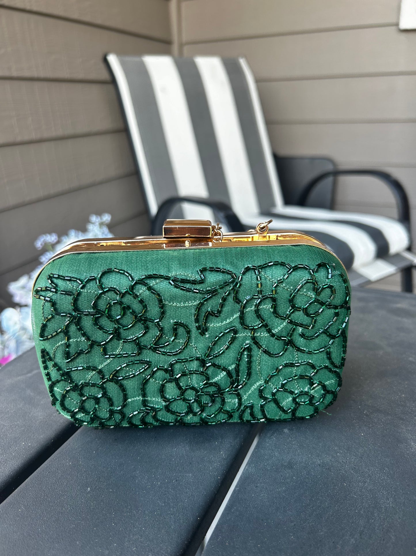 Emerald Floral Clutch