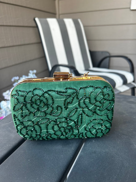Emerald Floral Clutch